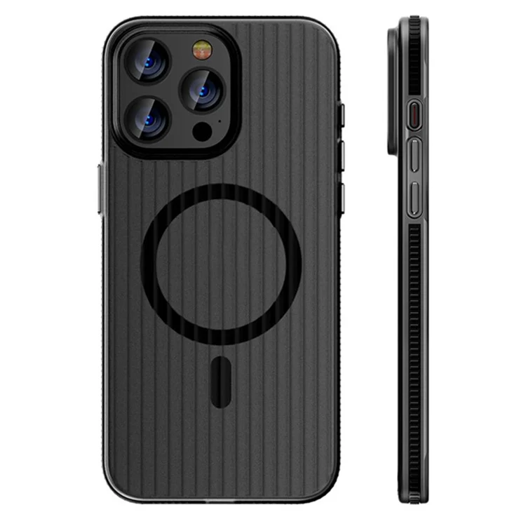 For iPhone 14 Pro Max Case Compatible with MagSafe Corrugated Texture Matte PC Phone Cover - Black Edge