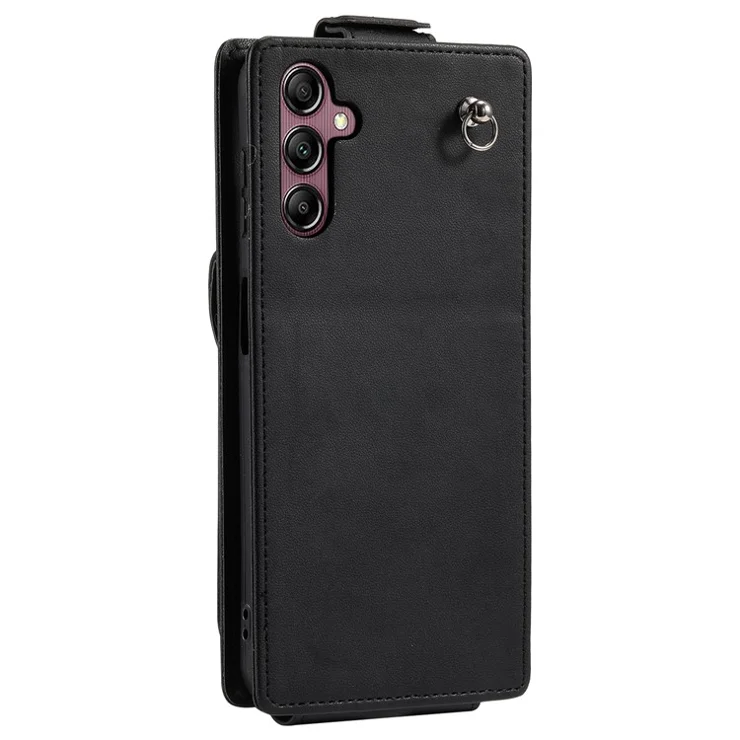 For Samsung Galaxy A34 5G Case Vertical Flip Card Bag Phone Cover with Straps - Black