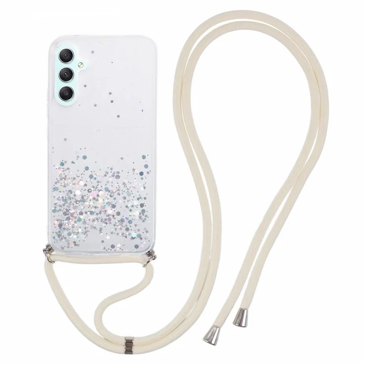 AW Series for Samsung Galaxy A34 5G Case Sparkle Epoxy TPU Back Cover with Lanyard - White