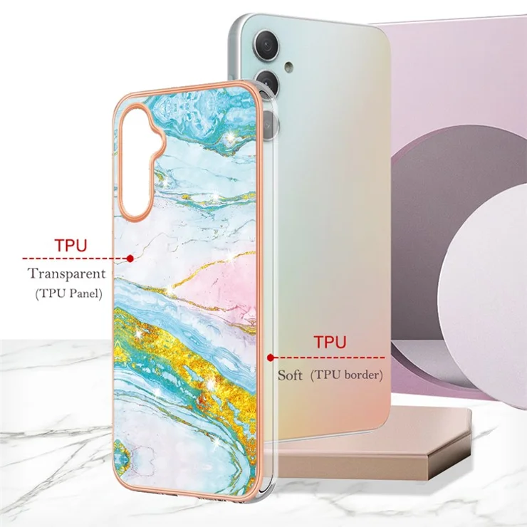 For Samsung Galaxy A25 5G (Global) (161.0 x 76.5 x 8.3mm) TPU Case with IMD Marble Pattern Electroplated Back Cover - Green 004