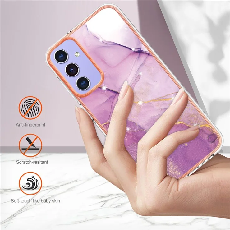 For Samsung Galaxy A15 5G TPU Case with IMD Marble Pattern Electroplated Back Cover - Purple 001