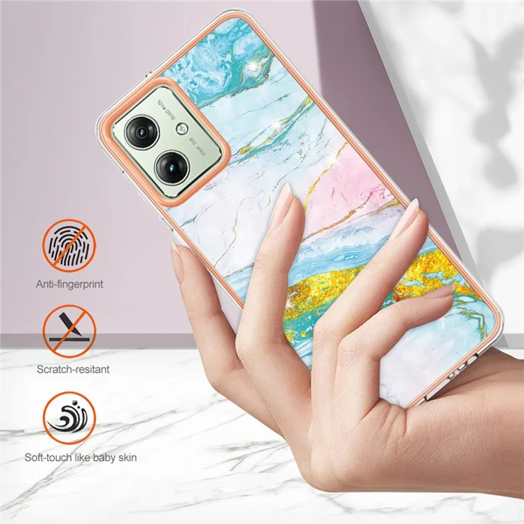 For Motorola Moto G54 5G TPU Case with IMD Marble Pattern Electroplated Back Cover - Green 004