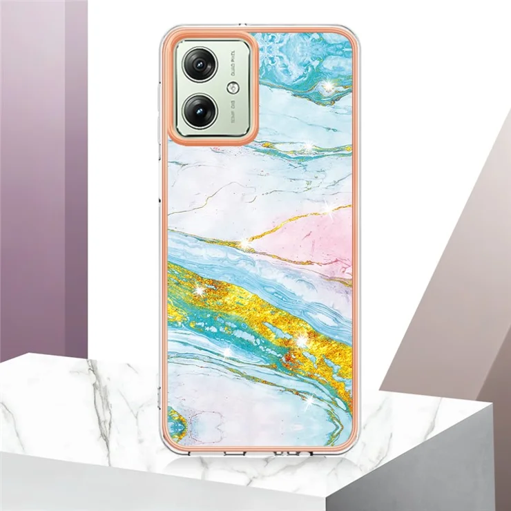 For Motorola Moto G54 5G TPU Case with IMD Marble Pattern Electroplated Back Cover - Green 004