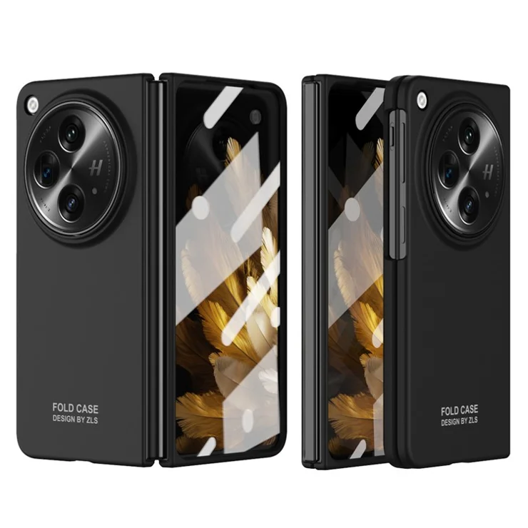 For OnePlus Open Case PC Folding Phone Cover with Tempered Glass Film - Black
