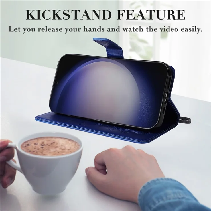 For Samsung Galaxy S25 / S24 Wallet Case Floral Butterfly Imprinted Leather Phone Cover Stand - Blue