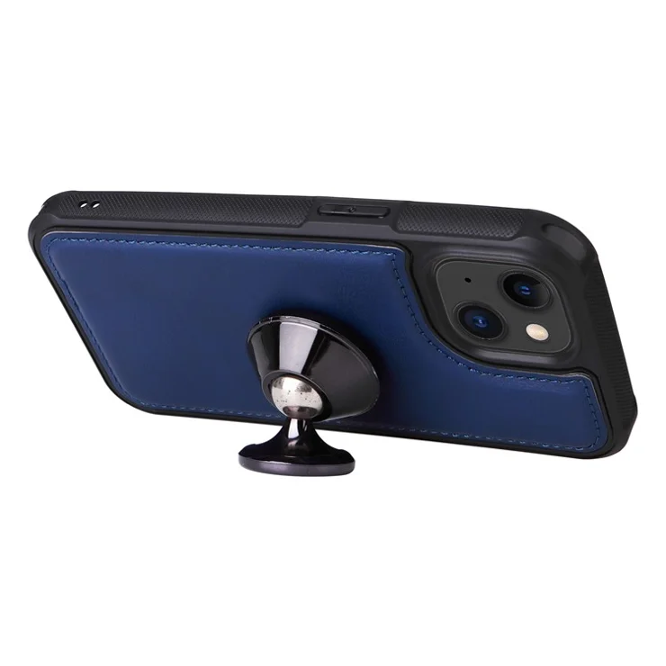 For iPhone 15 Magnetic Leather Case Mobile Cover with Detachable Zipper Wallet Strap - Blue