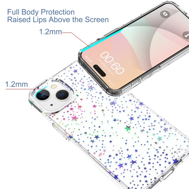 For iPhone 15 Case Stylish Laser Pattern PC + TPU Anti-scratch Phone Cover - Star