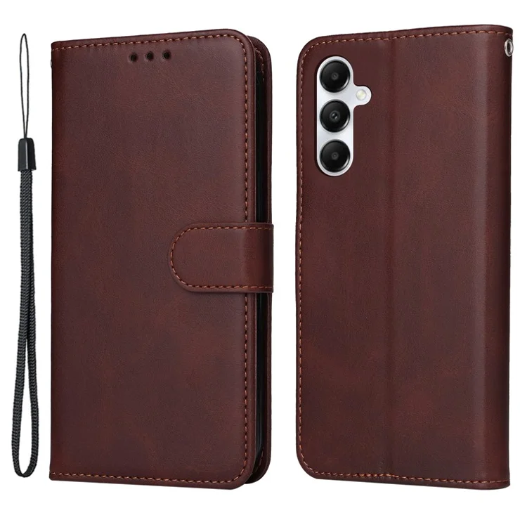 For Samsung Galaxy A05s 4G Case Calf Texture Leather Wallet Phone Stand Cover - Brown