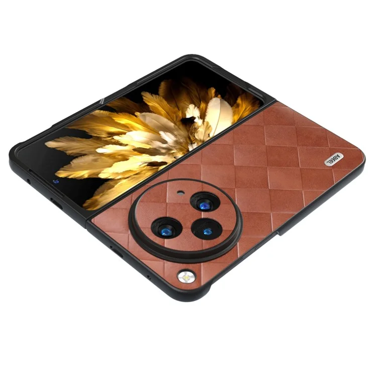 ABEEL For Oppo Find N3 5G Case PU Leather Grid Texture Shockproof Phone Cover - Brown