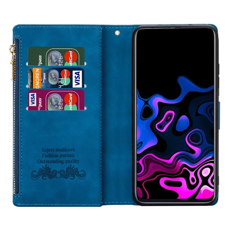 For Xiaomi 13T / 13T Pro / Redmi K60 Ultra Case Lines Imprinted Zipper Pocket Cover - Blue