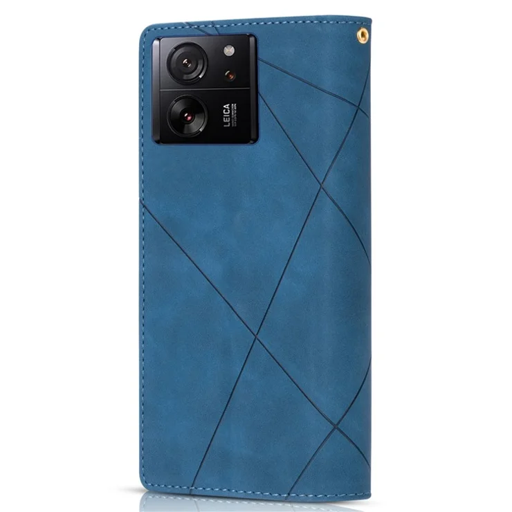 For Xiaomi 13T / 13T Pro / Redmi K60 Ultra Case Lines Imprinted Zipper Pocket Cover - Blue