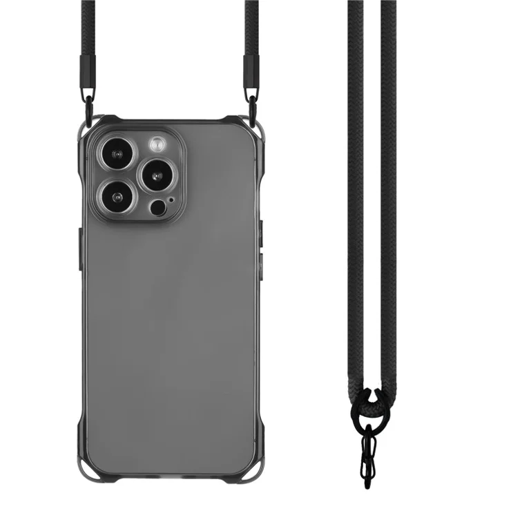 For iPhone 13 Pro Max 6.7 inch Case Protective Soft TPU Phone Cover with Shoulder Strap - Black
