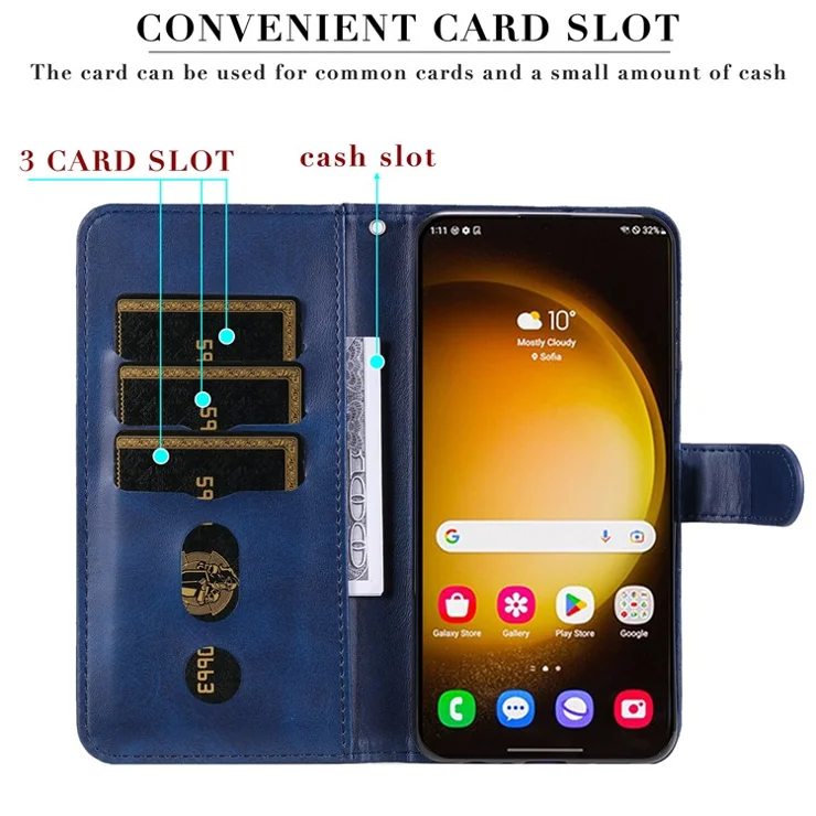For Samsung Galaxy S24 Ultra Case PU Leather Zipper Wallet Phone Cover - Blue