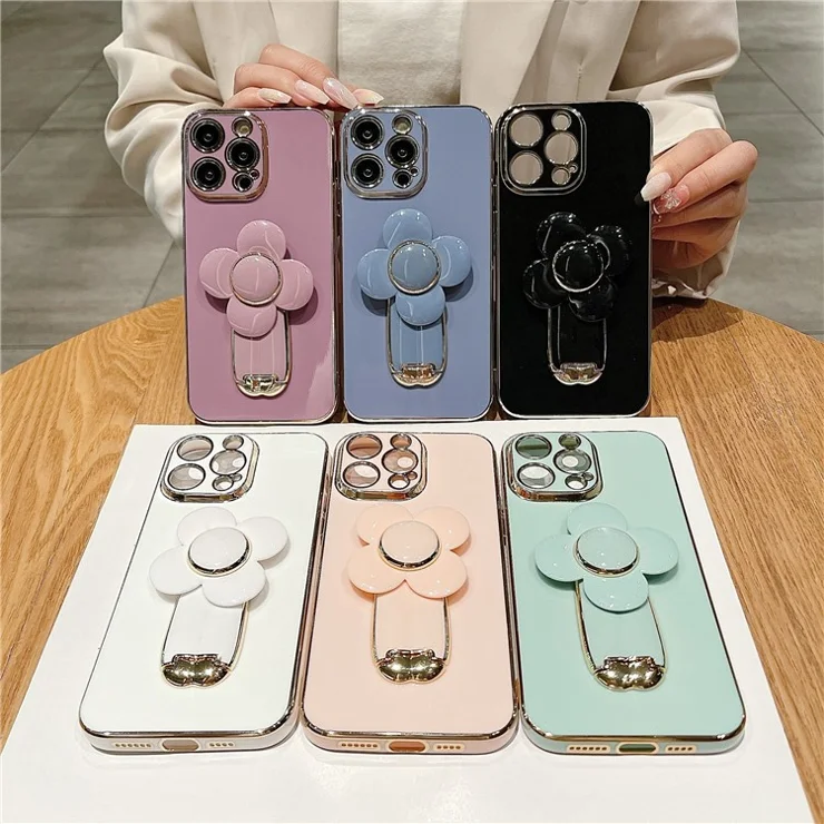 For iPhone 15 Pro Max Case Electroplating PC+TPU Kickstand Phone Cover - Purple