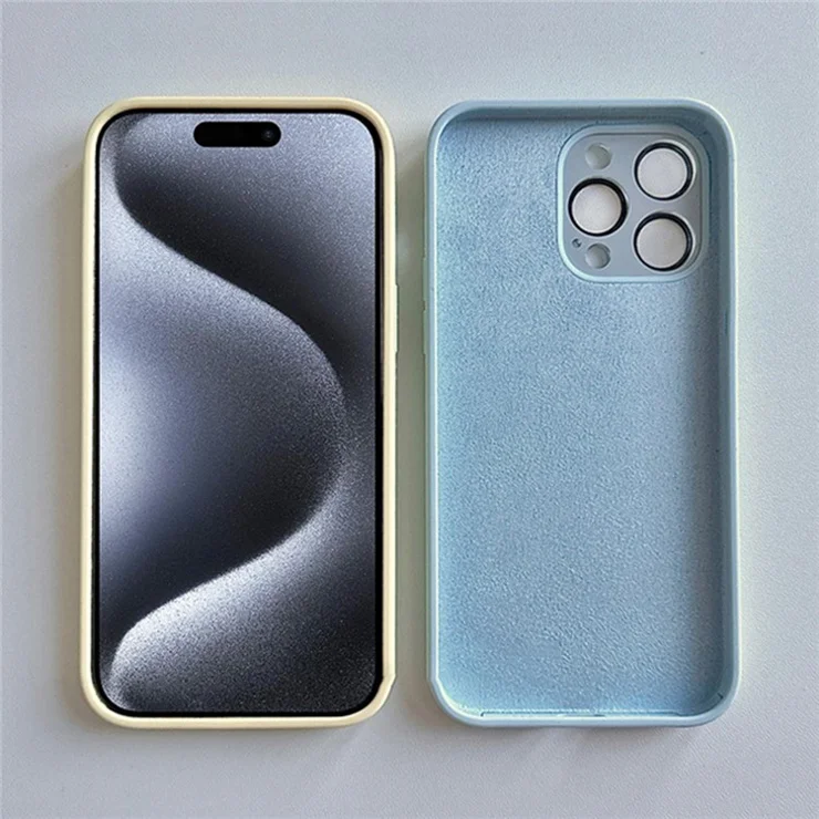 For iPhone 15 Pro Max Case Liquid Silicone Smart Phone Cover with Lens Glass Film - Green