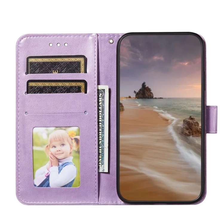 For iPhone 15 Pro Max Wallet Case PU Leather Stand Flip Folio Phone Cover - Purple