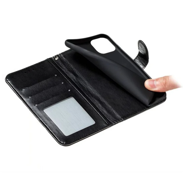 For iPhone 15 Stand Cover PU Leather Wallet Folio Flip Phone Case - Black