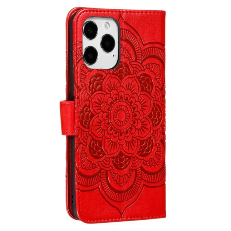 For iPhone 15 Pro Max PU Leather Case Stand Magnetic Closure Phone Cover - Red