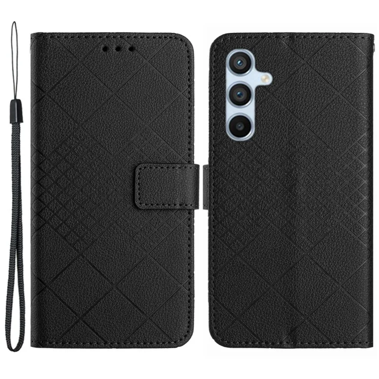 HT06 For Samsung Galaxy A15 5G Leather Case Litchi Texture Phone Wallet Cover - Black