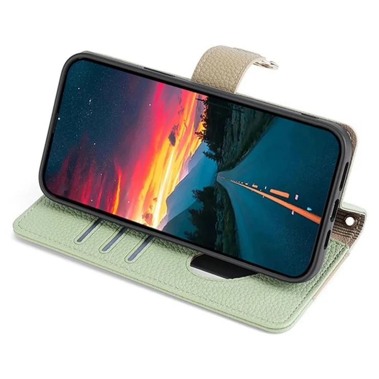 For Motorola Moto G54 5G Case PU Leather Zipper Wallet Phone Cover with Makeup Mirror - Green