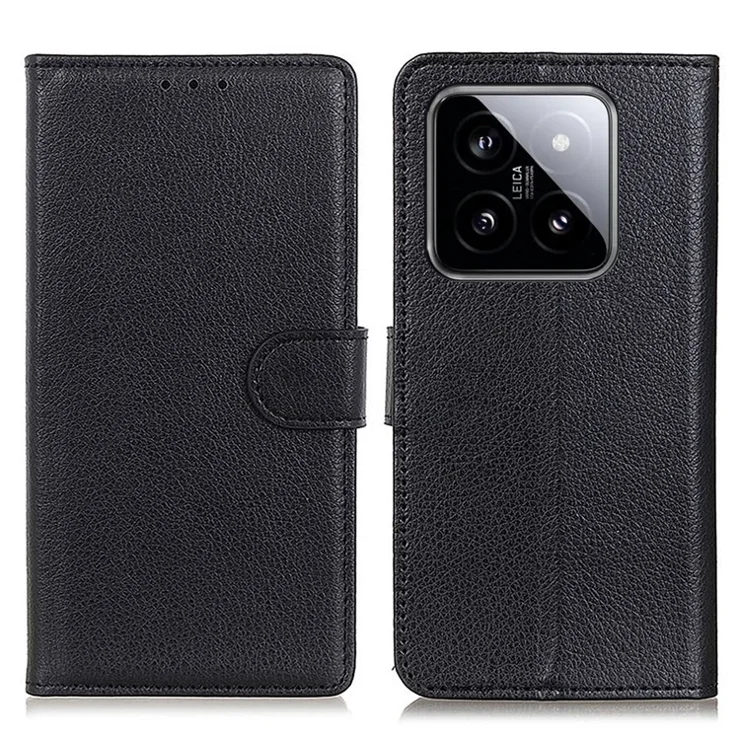 For Xiaomi 14 Pro Case Litchi Texture Wallet Leather Flip Phone Cover - Black