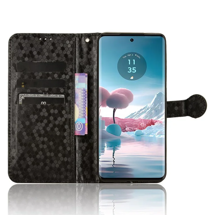 For Motorola Edge 40 Neo 5G Case PU Leather Imprinted Wallet Cell Phone Cover - Black