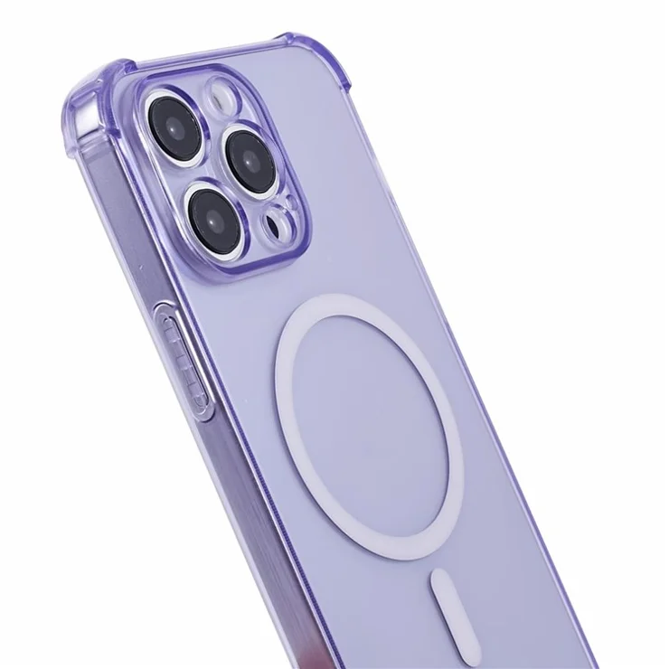 For iPhone 15 Pro Magnetic Case Four Corner Anti-drop TPU Cover Compatible with MagSafe - Purple