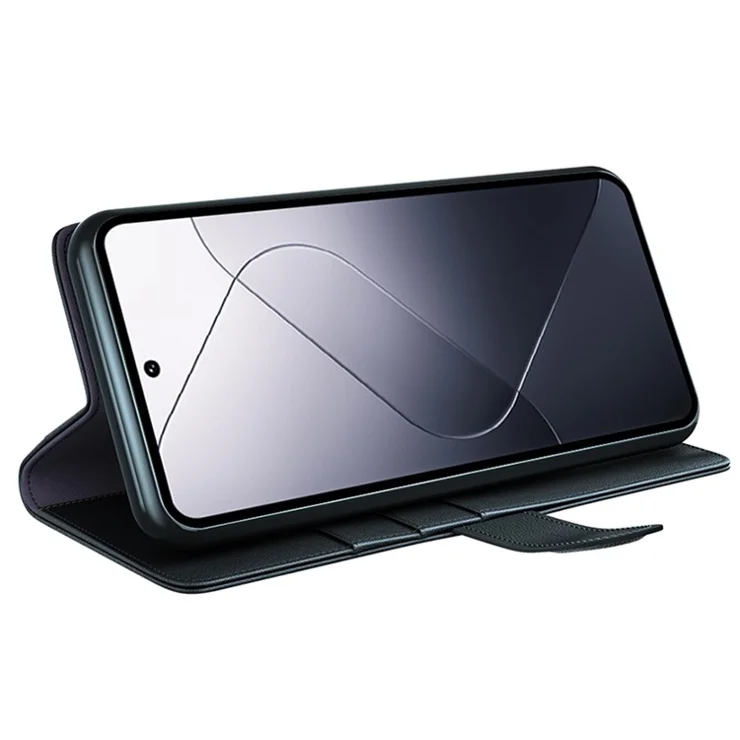 For Xiaomi 14 Pro Case Genuine Split Leather Phone Cover with Wallet Stand - Black