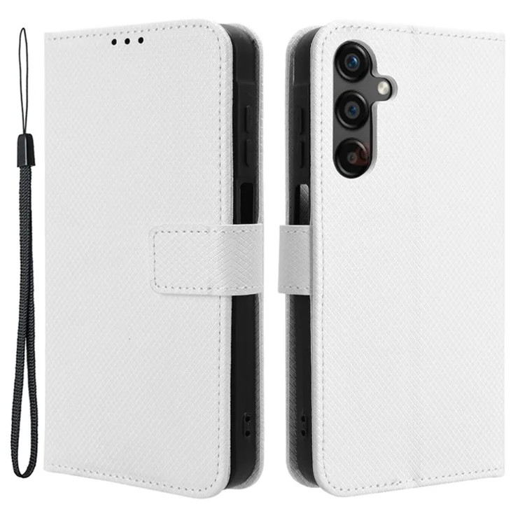 For Samsung Galaxy A25 5G (Global) (161.0 x 76.5 x 8.3mm) Case PU Leather Folio Flip Stand Protective Phone Cover - White