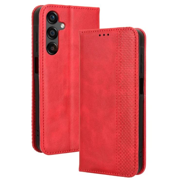 For Samsung Galaxy A25 5G (Global) (161.0 x 76.5 x 8.3mm) Leather Case Magnetic Auto Closing Phone Cover - Red