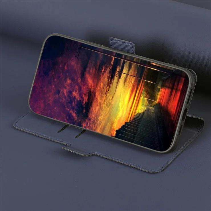For Motorola Moto G14 4G Case PU Leather Stand Magnetic Protective Phone Cover - Blue