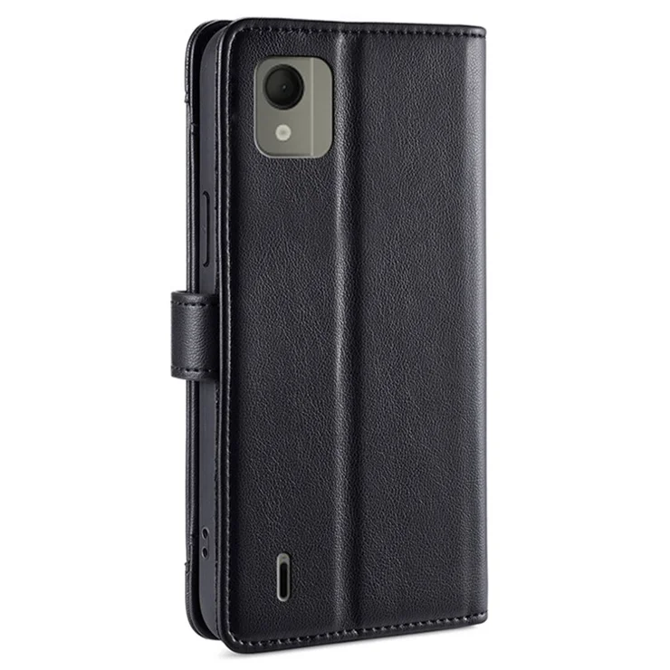 For Nokia C110 Case Zipper Leather Wallet Anti-drop Phone Cover with Wrist Strap and Shoulder Strap - Black