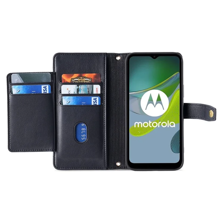 For Motorola Moto G Stylus (2023) Case Zipper Pocket Leather Phone Cover with 2 Straps - Black