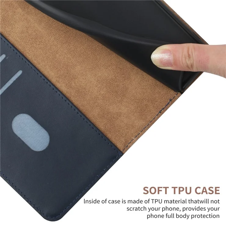 HT02 For Xiaomi 14 Pro Case Magnetic Soft Genuine Cow Leather Phone Cover - Blue