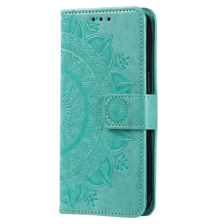 For Xiaomi 14 Pro Case Mandala Flower Imprinted Leather Phone Wallet Cover with Stand - Mint Green