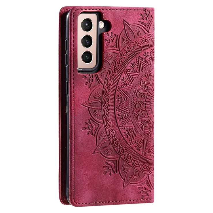 For Samsung Galaxy S22+ 5G Case Imprinted Mandala Flower Leather Cover with Wallet - Rose