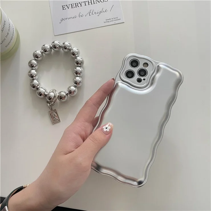 For iPhone 13 Pro Max Case 3D Airbag Shock-Absorbing Phone Cover with Chain - Silver