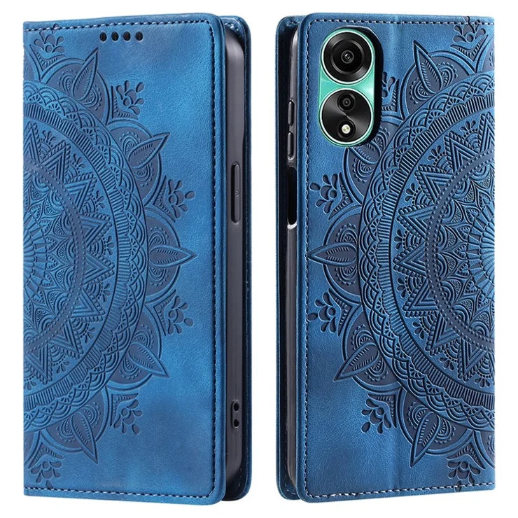For Oppo A78 4G Case Magnetic Auto Closing Imprint Stand Phone Cover - Blue