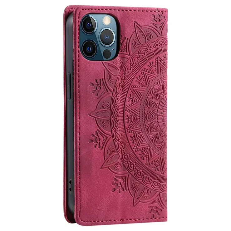 For iPhone 12 Pro Max Case PU Leather Magnetic Imprinted Stand Phone Cover - Rose