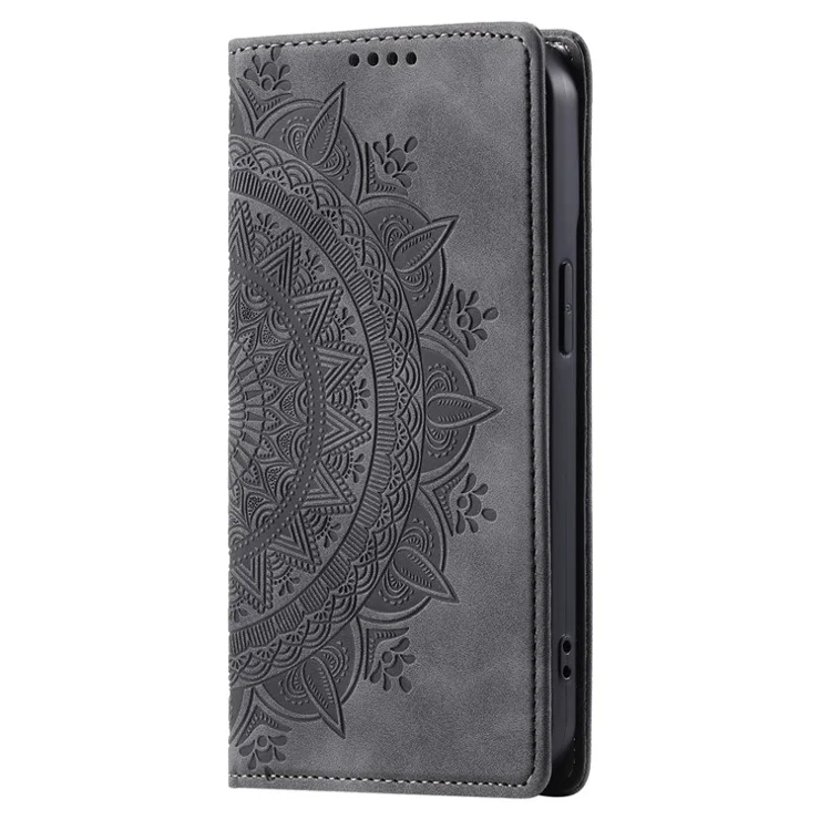 Wallet Phone Shell For iPhone 13 Pro Case PU Leather Magnetic Imprinted Stand Phone Cover - Grey