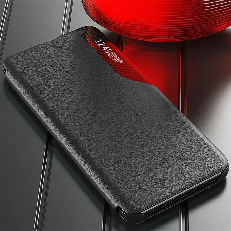For Samsung Galaxy S24 Case Anti-scratch PU Leather Side View Window Phone Cover with Stand - Red