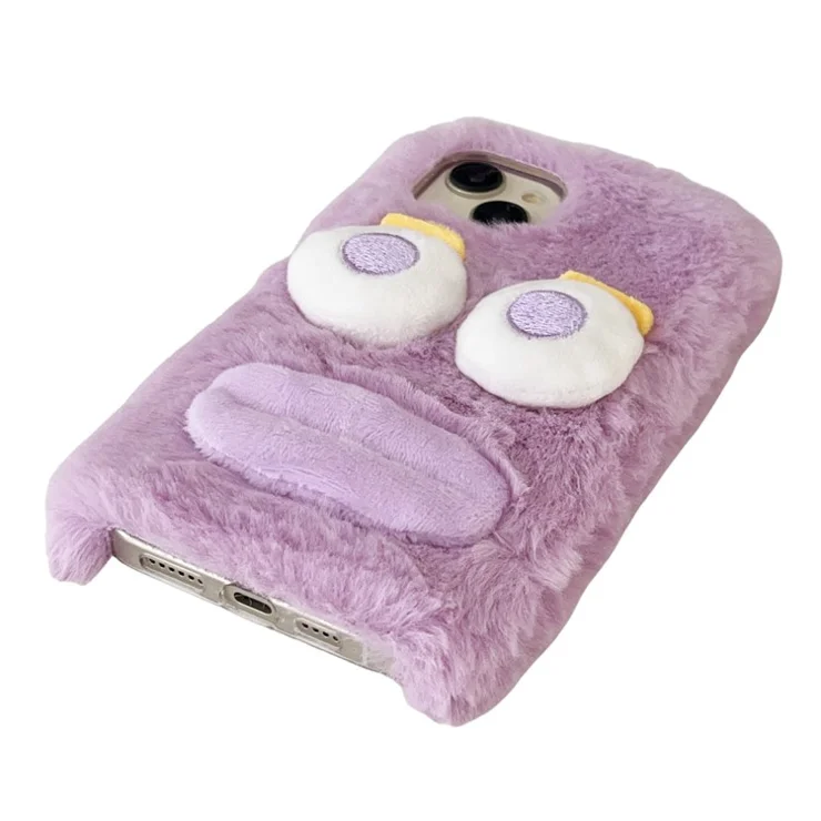 For iPhone 15 Case Sausage-shaped Lip Cartoon Design Plush+TPU Phone Cover - Purple