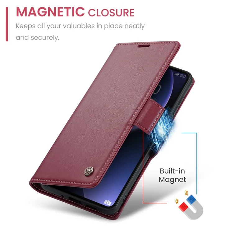 For Xiaomi 13T / 13T Pro / Redmi K60 Ultra Leather Case CASEME 023 RFID Blocking 3 Card Slot Mobile Cover - Red