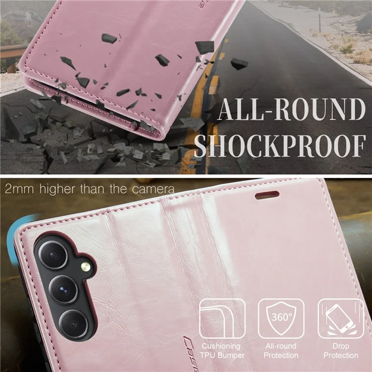 CASEME 003 Series For Samsung Galaxy S23 FE Case Waxy Crazy Horse Texture Wallet Phone Cover - Pink