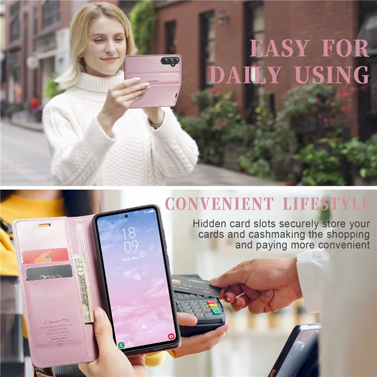 CASEME 003 Series For Samsung Galaxy S23 FE Case Waxy Crazy Horse Texture Wallet Phone Cover - Pink