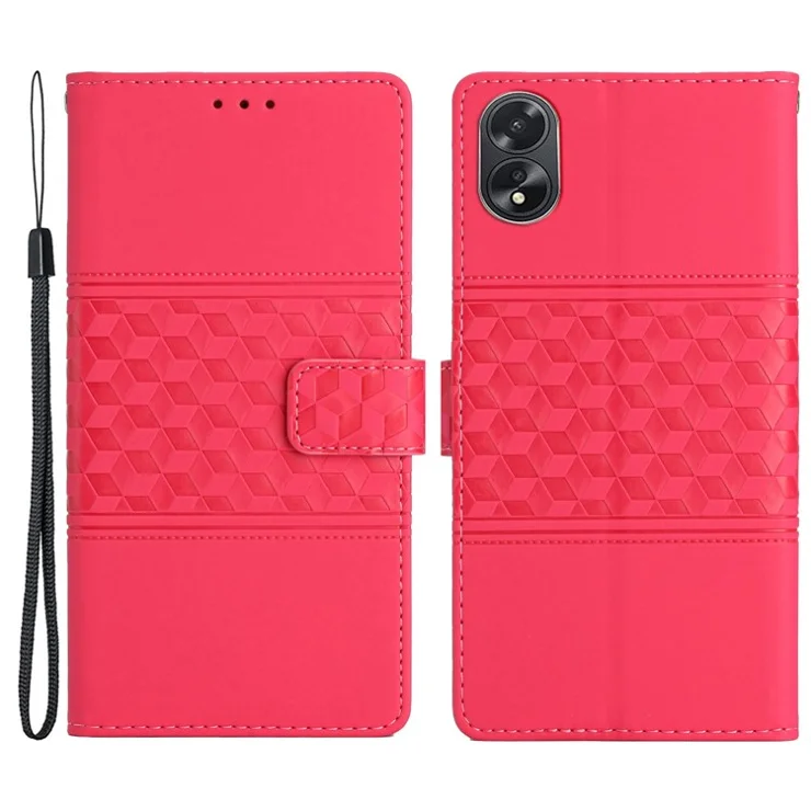 For Oppo A38 4G Case Imprinted Rhombus Leather Phone Wallet Cover - Rose