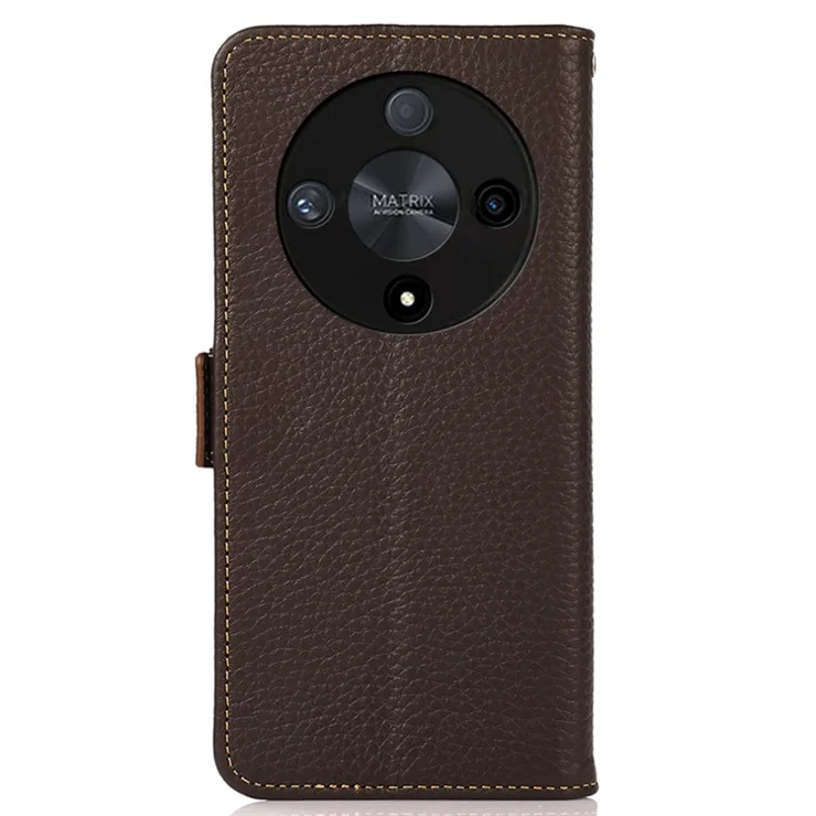 KHAZNEH For Honor X9a 5G / X40 5G / Magic5 Lite 5G Case RFID Blocking Genuine Cow Leather Cover - Brown