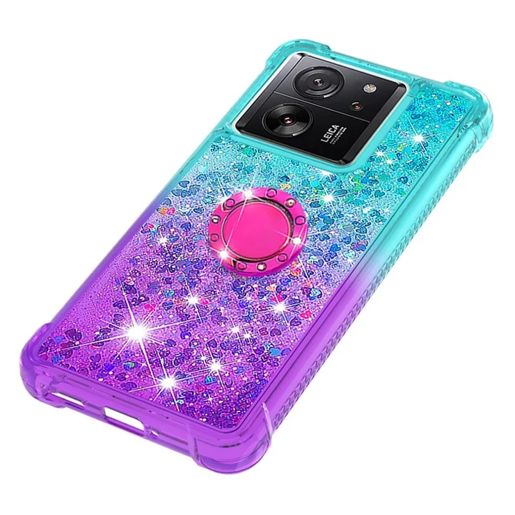 For Xiaomi 13T / 13T Pro / Redmi K60 Ultra TPU Case with Kickstand Gradiant Quicksand Shockproof Cover - Sky Blue+Purple