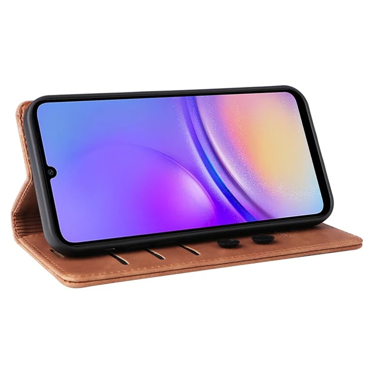 006 Series For Samsung Galaxy A05 4G Case Viewing Stand PU Leather Cover with Suction Cups Closure - Brown