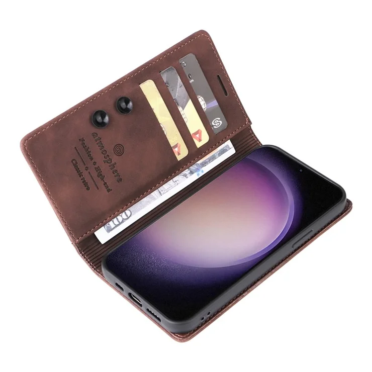 006 Series For Samsung Galaxy S24 Ultra Case PU Leather Folding Stand Cover with Suction Cups Closure - Coffee